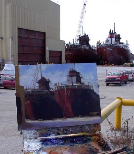 Plein Aire Painting with Stuart Fullerton, Shipyards in a Door County Winter